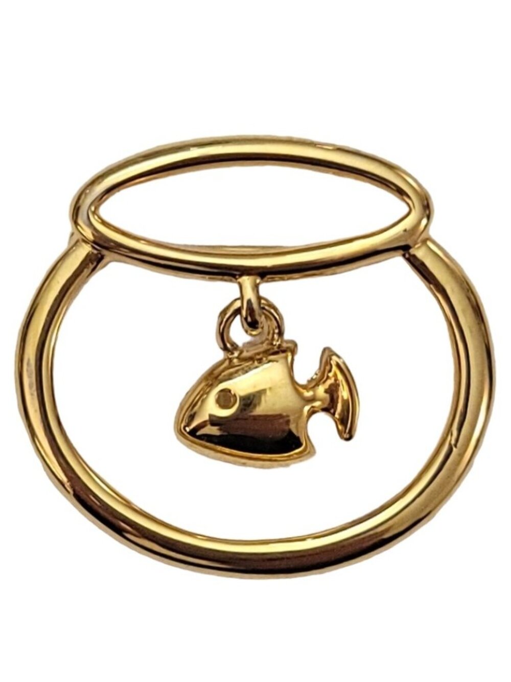 Anne Klein Gold-Tone Dangling Fish Charm In Bowl Brooch Pin, Signed K889